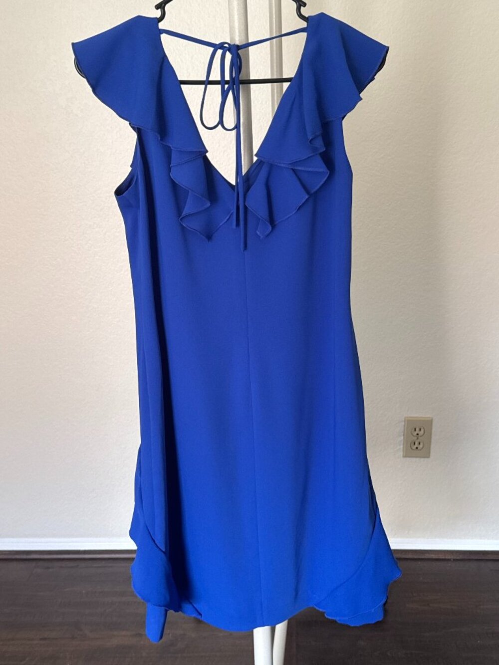Trina Turk Cobalt Royal Blue Adore Ruffle V-Neck Shift Dress S